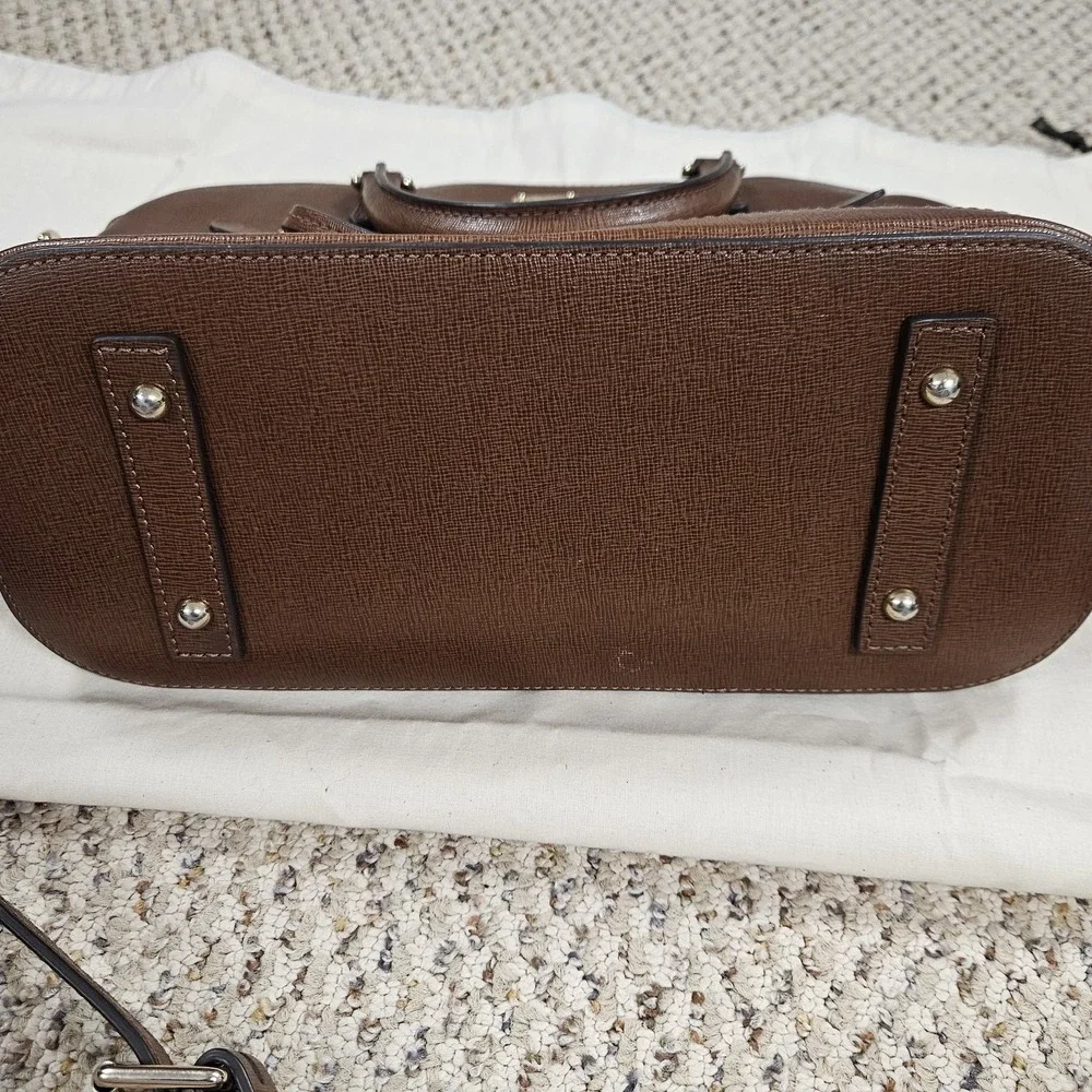 Dooney & Bourke Saffiano Domed Zip‎ Satchel Bag Brown Leather Detachable Strap